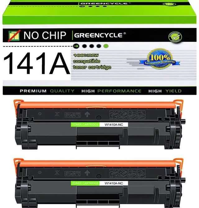 Main image of greencycle 141A No Chip Compatible for HP 141A Black Toner Cartridge W1410A Work with Laser Jet M110w M140w MFP M139w(2PCS,No Chip requires manual installation of an OEM chip for operation)