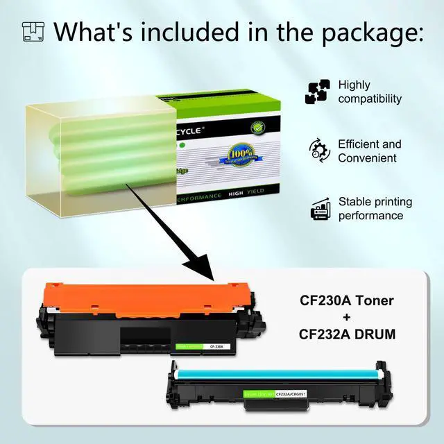 Alt view image 3 of 6 - GREENCYCLE 4-pack CF230A Compatible Toner Cartridge & 2-pack CF232A Drum Replacement for HP 30A Toner & 32A Drum Use for Laser jet Pro MFP M227fdw M227fdn M227sdn M203dn M203dw M203d(4Toner + 2Drum)
