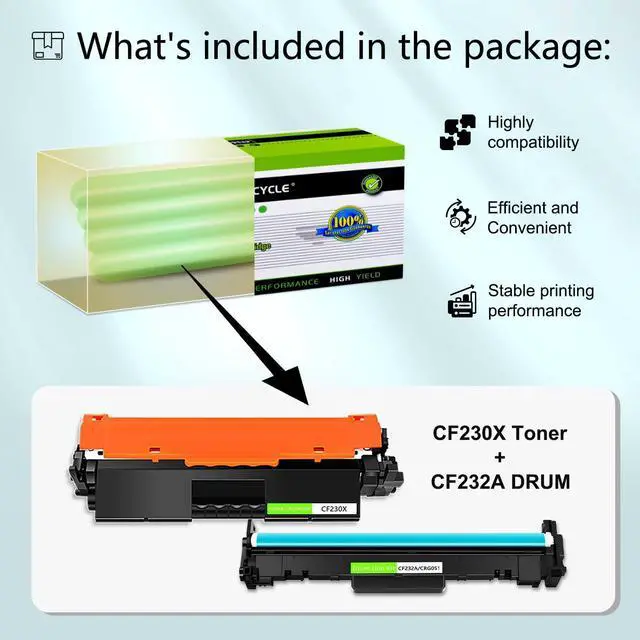 Alt view image 3 of 6 - GREENCYCLE Compatible Toner Cartridge & Drum Replacement for HP CF230X Toner & CF232A Drum Cartridge Use for Laser jet Pro MFP M227fdw M227fdn M227sdn M203dn M203dw M203d(30X 4Toner + 32A 1Drum)