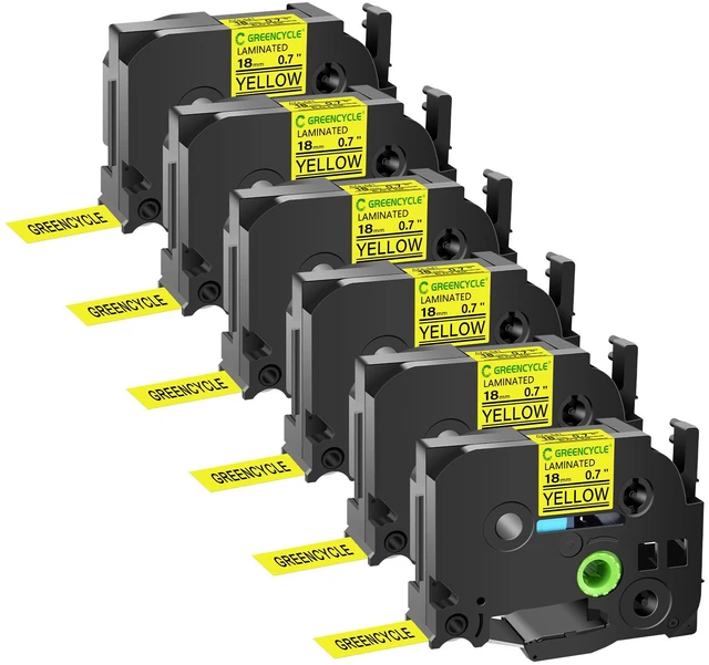 Main image of GREENCYCLE TZe-641 18mm 0.7 Laminated Yellow Tape Compatible for Brother P-Touch Black on Yellow TZ-641 TZe641 3/4 inch TZe TZ Tape for Ptouch PTD410 PTD400 PTD610BT PTD600, 6 Pack