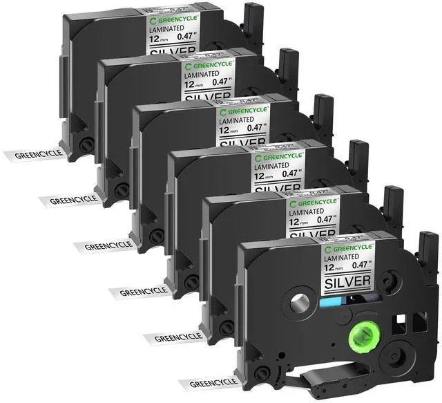 Main image of GREENCYCLE TZe-931 12mm 0.47 Laminated Silver Tape Compatible for Brother P-Touch Black on Silver TZ-931 TZe931 1/2 inch TZe TZ Tape for Ptouch PT-D210 D220 H110 H100, 6 Pack