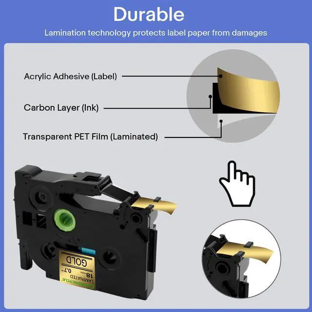 Alt view image 6 of 6 - GREENCYCLE TZe-831 12mm 0.47 Laminated Gold Tape Compatible for Brother P-Touch Black on Gold TZ-831 TZe831 1/2 inch TZe TZ Tape for Ptouch PT-D210 D220 H110 H100