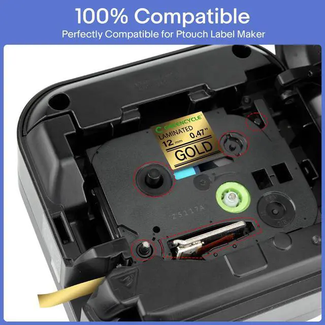 Alt view image 4 of 6 - GREENCYCLE TZe-831 12mm 0.47 Laminated Gold Tape Compatible for Brother P-Touch Black on Gold TZ-831 TZe831 1/2 inch TZe TZ Tape for Ptouch PT-D210 D220 H110 H100