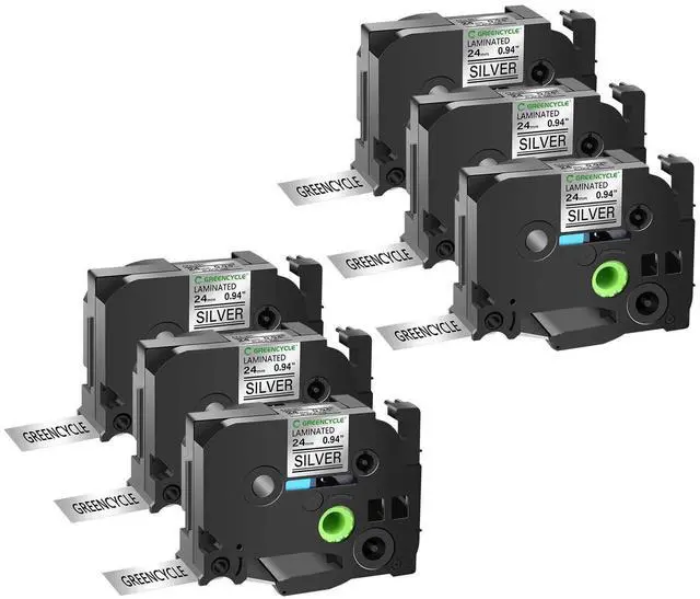 Main image of GREENCYCLE TZe-951 24mm 0.94 Laminated Silver Tape Compatible for Brother P-Touch Black on Silver TZ-951 TZe951 1 inch TZe TZ Tape for Ptouch PT-D600 PT-D610BT PT-P700 PT-P710BT, 6 Pack