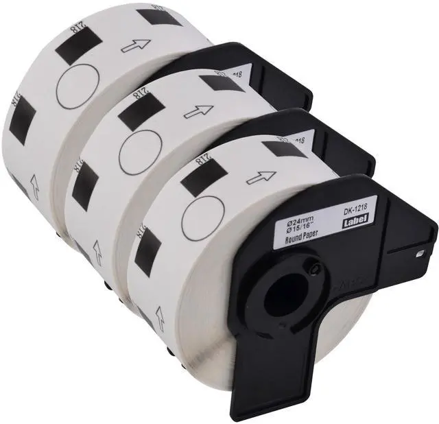 Main image of GREENCYCLE 3 Roll DK-1218 DK1218 Die-Cut Round Paper Labels Diameter 1" (0.94" Dia) Compatible for Brother QL-500, QL-570, QL-1050, 1000 Labels/Roll,with Cartridge Frames