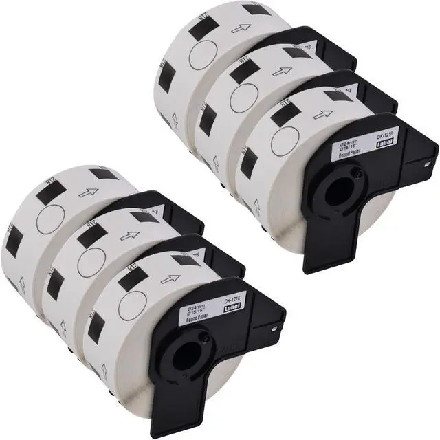 Main image of GREENCYCLE 6 Roll DK-1218 DK1218 Die-Cut Round Paper Labels Diameter 1" (0.94" Dia) Compatible for Brother QL-500, QL-570, QL-1050, 1000 Labels/Roll,with Cartridge Frames