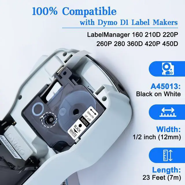 Alt view image 2 of 7 - GREENCYCLE 30 Pack Compatible for DYMO D1 Label Maker Refill 45013 S0720530 Black on White, 1/2 Inch x 23 Ft for DYMO LabelManager 160 280 210D 360D 420P Wireless PnP 220P 260P 500TS 450DUO