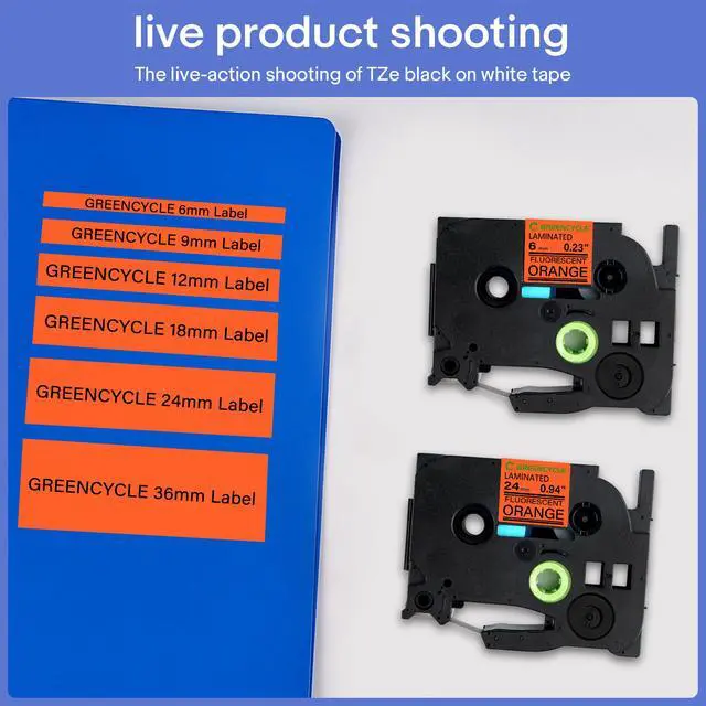 Alt view image 6 of 7 - GREENCYCLE Compatible for Brother P-Touch Label Tape TZe-B11 6mm 0.23" Laminated Fluorescent Orange TZeB11 TZ-B11 TZe TZ 1/4 inch Black on Orange Label Tape, 1 Pack