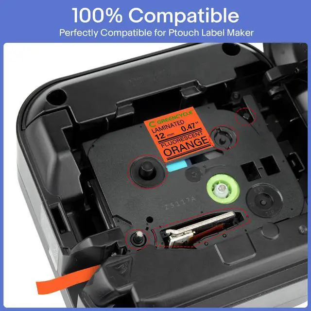 Alt view image 4 of 6 - GREENCYCLE Compatible for Brother P-Touch Label Tape TZe-B21 9mm 0.35" Laminated Fluorescent Orange TZeB21 TZ-B21 TZe TZ 3/8 inch Black on Orange Label Tape, 6 Pack