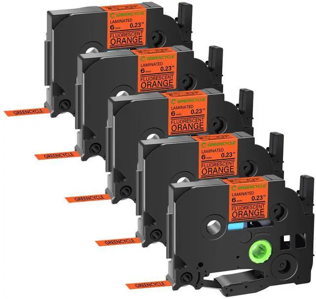 Main image of GREENCYCLE Compatible for Brother P-Touch Label Tape TZe-B11 6mm 0.23" Laminated Fluorescent Orange TZeB11 TZ-B11 TZe TZ 1/4 inch Black on Orange Label Tape, 5 Pack