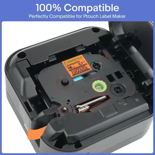 Alt view image 2 of 6 - GREENCYCLE Compatible for Brother P-Touch Label Tape TZe-B41 18mm 0.7" Laminated Fluorescent Orange TZeB41 TZ-B41 TZe TZ 3/4 inch Black on Orange Label Tape, 2 Pack