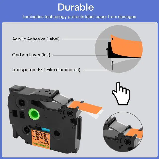 Alt view image 3 of 6 - GREENCYCLE Compatible for Brother P-Touch Label Tape TZe-B41 18mm 0.7" Laminated Fluorescent Orange TZeB41 TZ-B41 TZe TZ 3/4 inch Black on Orange Label Tape, 2 Pack