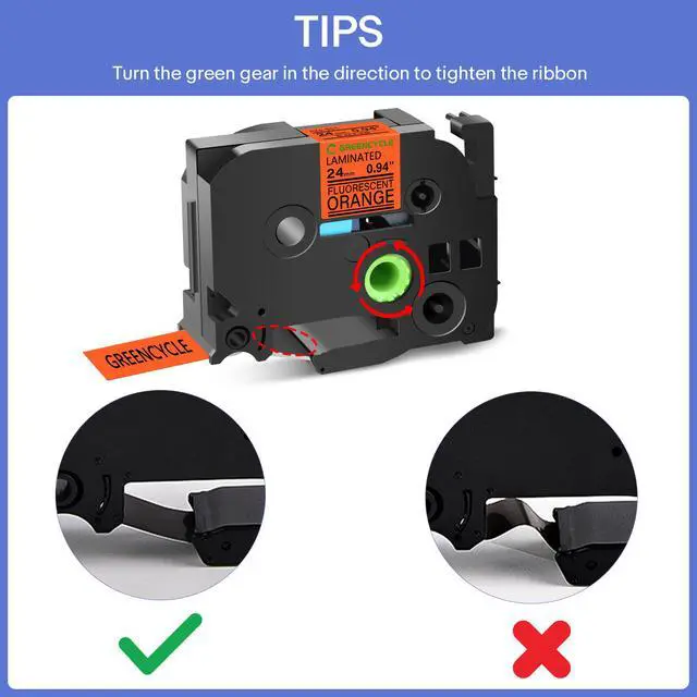 Alt view image 4 of 6 - GREENCYCLE Compatible for Brother P-Touch Label Tape TZe-B51 24mm 0.94" Laminated Fluorescent Orange TZeB51 TZ-B51 TZe TZ 1 inch Black on Orange Label Tape, 2 Pack