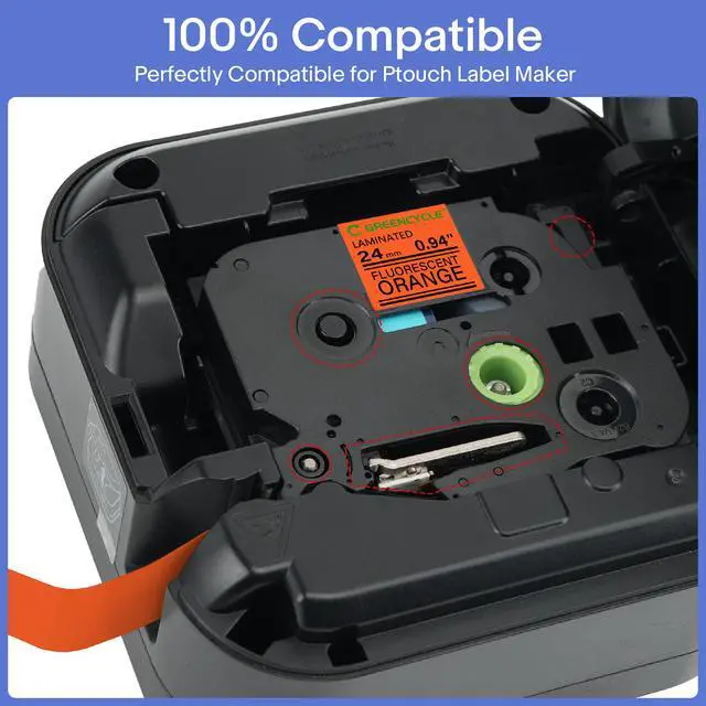 Alt view image 2 of 6 - GREENCYCLE Compatible for Brother P-Touch Label Tape TZe-B51 24mm 0.94" Laminated Fluorescent Orange TZeB51 TZ-B51 TZe TZ 1 inch Black on Orange Label Tape, 2 Pack