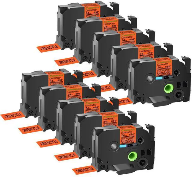 Main image of GREENCYCLE Compatible for Brother P-Touch Label Tape TZe-B51 24mm 0.94" Laminated Fluorescent Orange TZeB51 TZ-B51 TZe TZ 1 inch Black on Orange Label Tape, 10 Pack