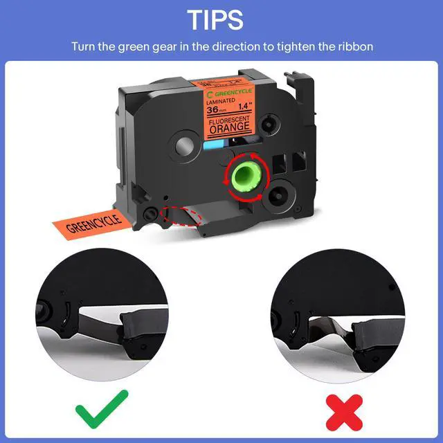 Alt view image 2 of 6 - GREENCYCLE Compatible for Brother P-Touch Label Tape TZe-B61 36mm 1.4" Laminated Fluorescent Orange TZeB51 TZ-B61 TZe TZ 1-1/2 inch Black on Orange Label Tape, 1 Pack