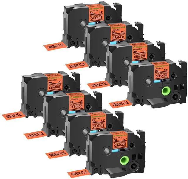 Main image of GREENCYCLE Compatible for Brother P-Touch Label Tape TZe-B61 36mm 1.4" Laminated Fluorescent Orange TZeB51 TZ-B61 TZe TZ 1-1/2 inch Black on Orange Label Tape, 8 Pack