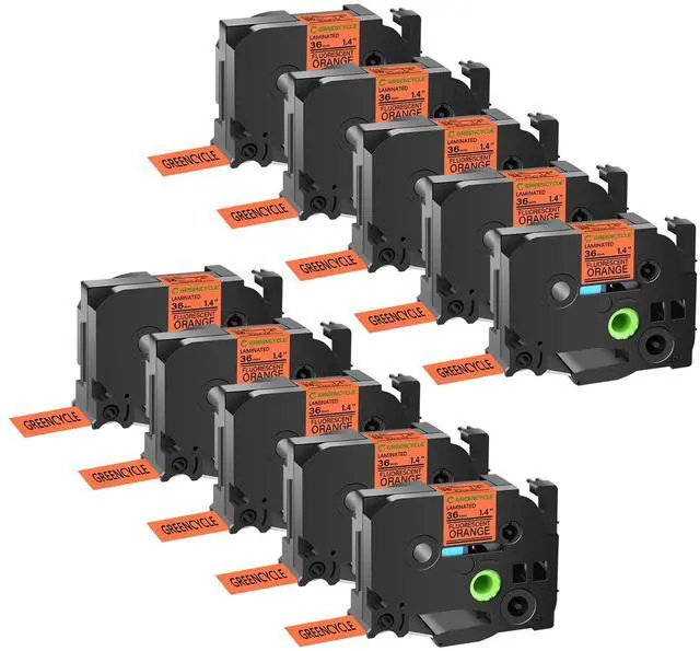 Main image of GREENCYCLE Compatible for Brother P-Touch Label Tape TZe-B61 36mm 1.4" Laminated Fluorescent Orange TZeB51 TZ-B61 TZe TZ 1-1/2 inch Black on Orange Label Tape, 10 Pack