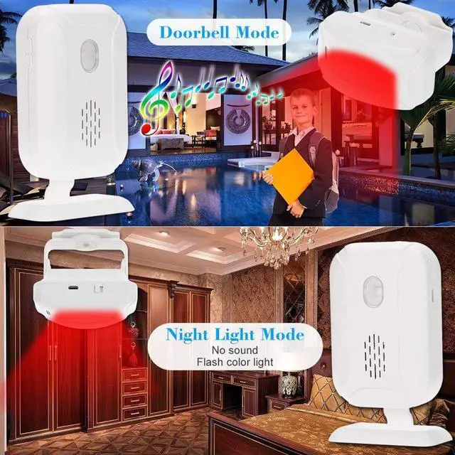 Alt view image 2 of 7 - GREENCYCLE Wireless Motion Sensor Detector Alarm, Home Security Alert, Store Welcome Chime Door Entry Doorbell (918 Feet, 36 Tunes, 4 Volume Levels, LED Indicators), 2 Infrared Transmitter 1 Receiver