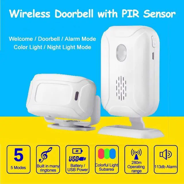 Alt view image 5 of 7 - GREENCYCLE Wireless Motion Sensor Detector Alarm, Home Security Alert, Store Welcome Chime Door Entry Doorbell (918 Feet, 36 Tunes, 4 Volume Levels, LED Indicators), 2 Infrared Transmitter 1 Receiver