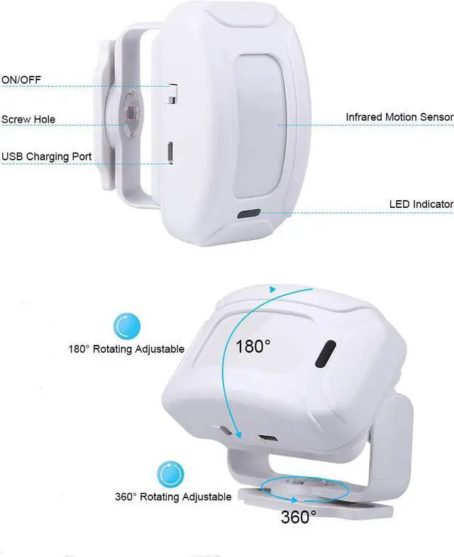 Alt view image 6 of 7 - GREENCYCLE Wireless Motion Sensor Detector Alarm, Home Security Alert, Store Welcome Chime Door Entry Doorbell (918 Feet, 36 Tunes, 4 Volume Levels, LED Indicators), 2 Infrared Transmitter 1 Receiver
