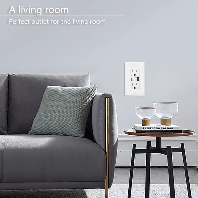 Alt view image 6 of 6 - GREENCYCLE 4.8A Quick Charge USB Outlets Receptacles, 15 Amp Type C Supports PD & QC 3.0 USB C Wall Outlet UL Listed, 2 Pack