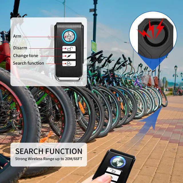 Alt view image 5 of 7 - GREENCYCLE Wireless Bike Alarm with Remote, Anti-Theft Bicycle Motorcycle Alarm Wireless Security Vibration Motion Sensor Alarm, IP55 Waterproof Super Loud 113dB Alarm