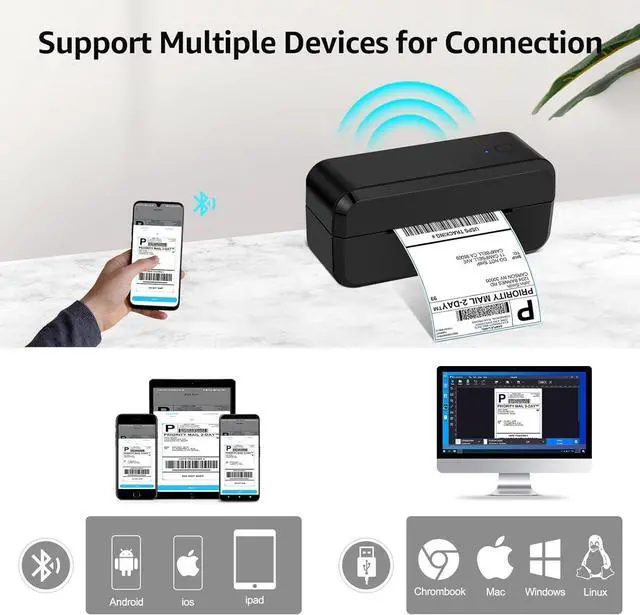 Alt view image 2 of 7 - GREENCYCLE Bluetooth Thermal Shipping Label Printer, 4x6 Shipping Label Printer, Wireless Desktop Label Printer