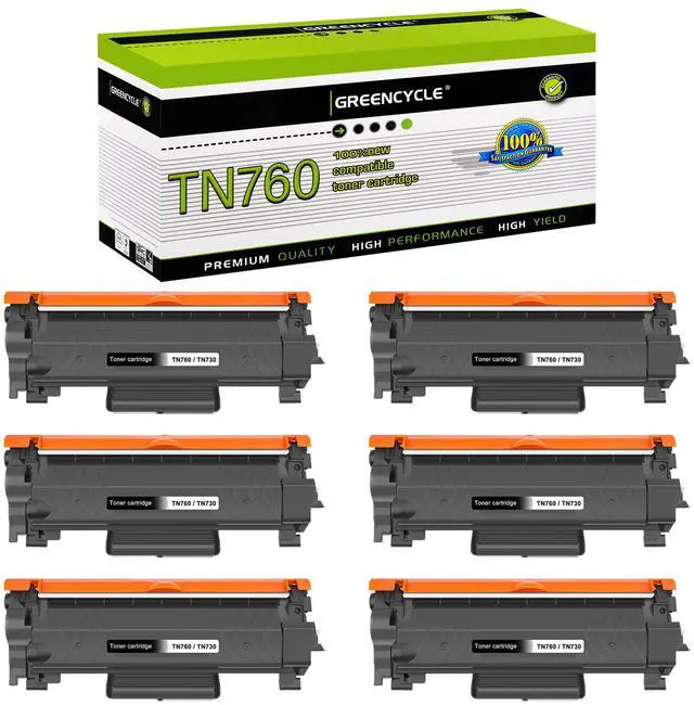 Main image of GREENCYCLE Compatible Toner Cartridge Replacement for Brother TN760 TN-760 TN730 TN-730 with Chip High Yield for MFC-L2730DW DCP-L2550DW MFC-L2750DW Laser Printers (6 Pack Black)