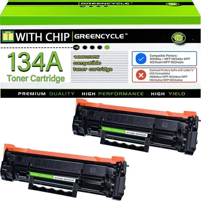 Main image of Greencycle W1340A Toner Cartridge With CHIP Compatible Replacement for Hp 134A W1340A Black Cartridge Laser jet M209dw MFP M234dw M234sdn M234sdw(2Pk,with chip)