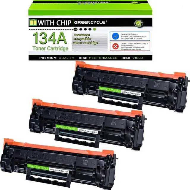 Main image of Greencycle W1340A Toner Cartridge With CHIP Compatible Replacement for Hp 134A W1340A Black Cartridge Laser jet M209dw MFP M234dw M234sdn M234sdw(3Pk,with chip)