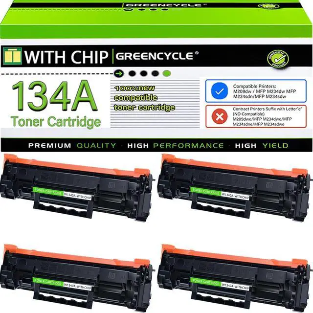 Main image of Greencycle W1340A Toner Cartridge With CHIP Compatible Replacement for Hp 134A W1340A Black Cartridge Laser jet M209dw MFP M234dw M234sdn M234sdw(4Pk,with chip)