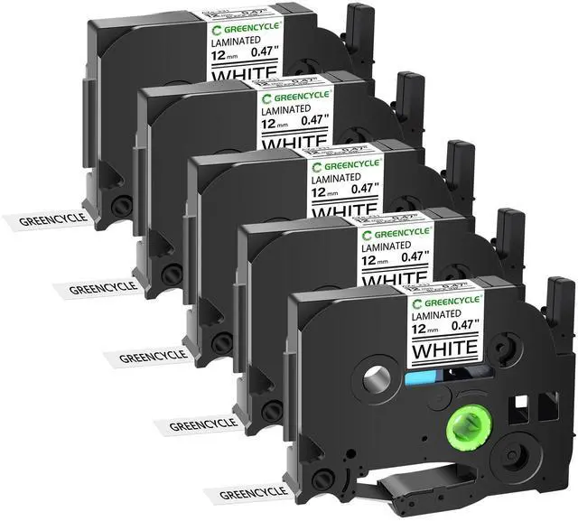 Main image of GREENCYCLE 5 Pack 12mm 0.47'' Laminated White Tape Compatible for Ptouch TZe-231 TZ-231 AZe-231 Label Maker Tape TZe231 TZ231 1/2'' TZe TZ Tape for Ptouch PT-H110 H100 D200 D210 D400 D600