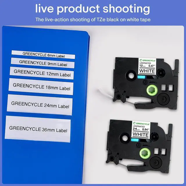 Alt view image 2 of 7 - GREENCYCLE 5 Pack 12mm 0.47'' Laminated White Tape Compatible for Ptouch TZe-231 TZ-231 AZe-231 Label Maker Tape TZe231 TZ231 1/2'' TZe TZ Tape for Ptouch PT-H110 H100 D200 D210 D400 D600