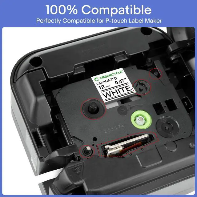 Alt view image 3 of 7 - GREENCYCLE 10 Pack 12mm 0.47'' Laminated White Tape Compatible for Ptouch TZe-231 TZ-231 AZe-231 Label Maker Tape TZe231 TZ231 1/2'' TZe TZ Tape for Ptouch PT-H110 H100 D200 D210 D400 D600