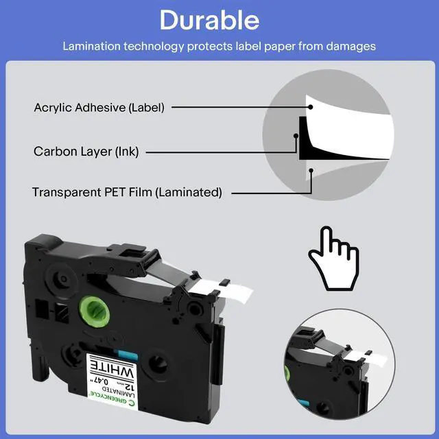Alt view image 7 of 7 - GREENCYCLE 8 Pack 12mm 0.47'' Laminated White Tape Compatible for Ptouch TZe-231 TZ-231 AZe-231 Label Maker Tape TZe231 TZ231 1/2'' TZe TZ Tape for Ptouch PT-H110 H100 D200 D210 D400 D600