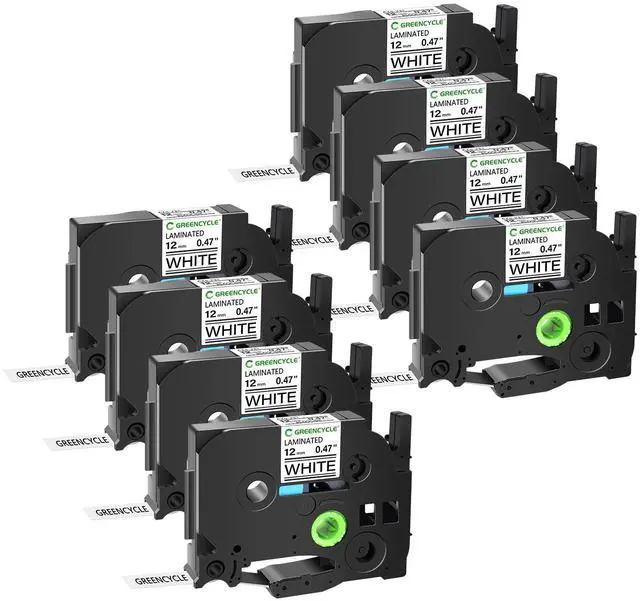 Main image of GREENCYCLE 8 Pack 12mm 0.47'' Laminated White Tape Compatible for Ptouch TZe-231 TZ-231 AZe-231 Label Maker Tape TZe231 TZ231 1/2'' TZe TZ Tape for Ptouch PT-H110 H100 D200 D210 D400 D600