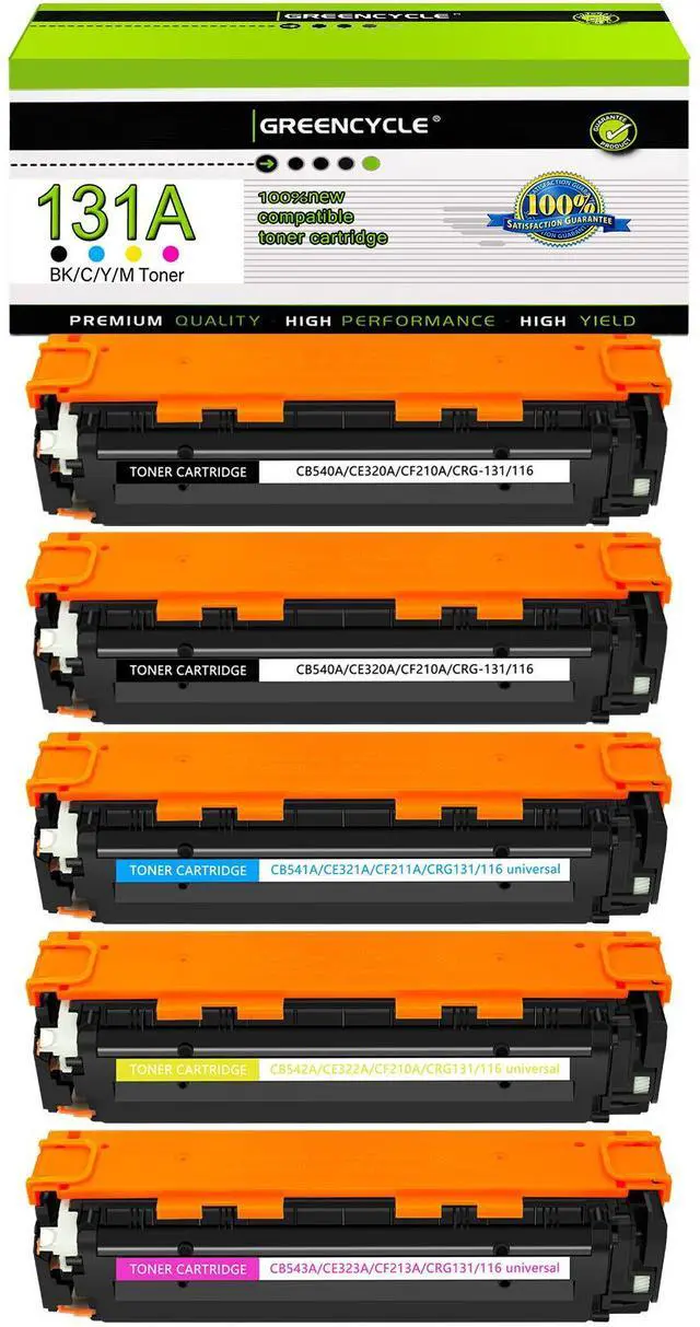 Main image of GREENCYCLE 5 Pack 131A Compatible Toner Cartridge Replacement for HP 131A CF210A CF211A CF212A CF213A to use with Color Laser Jet CP1515n CP1518ni CP1215 CM1312 MFP Printer(Black Cyan Yellow Magenta)