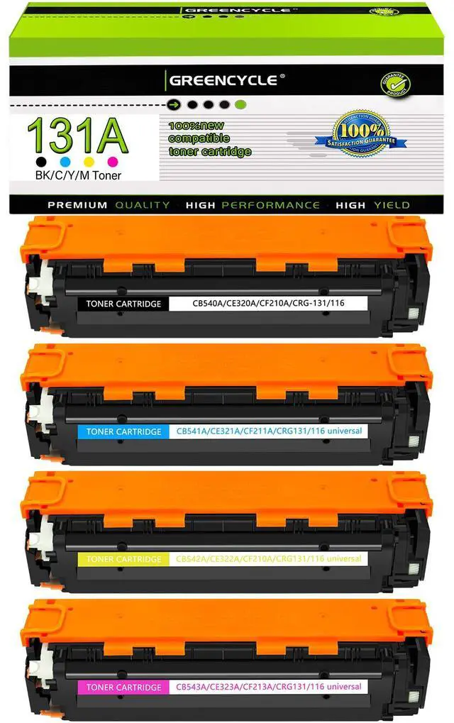 Main image of GREENCYCLE 4 Pack 131A Compatible Toner Cartridge Replacement for HP 131A CF210A CF211A CF212A CF213A to use with Color Laser Jet CP1515n CP1518ni CP1215 CM1312 MFP Printer(Black Cyan Yellow Magenta)
