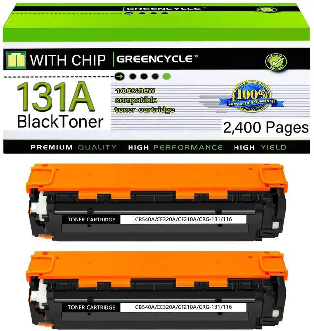 Main image of GREENCYCLE 2 Pack CF210A Black Compatible Toner Cartridge Replacement for HP 131A CF210A to use with Laser Jet Pro 200 color M276nw M251nw Printer