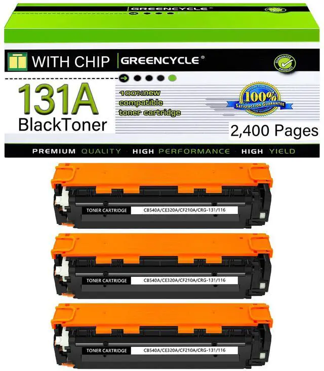 Main image of GREENCYCLE 3 Pack CF210A Black Compatible Toner Cartridge Replacement for HP 131A CF210A to use with Laser Jet Pro 200 color M276nw M251nw Printer