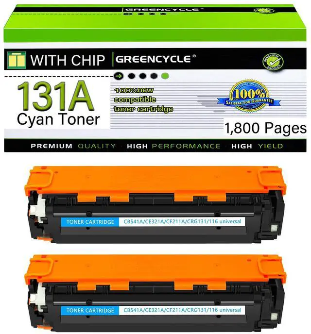 Main image of GREENCYCLE 2 Pack CF211A Cyan Compatible Toner Cartridge Replacement for HP 131A CF211A to use with Laser Jet Pro 200 color M276nw M251nw Printer