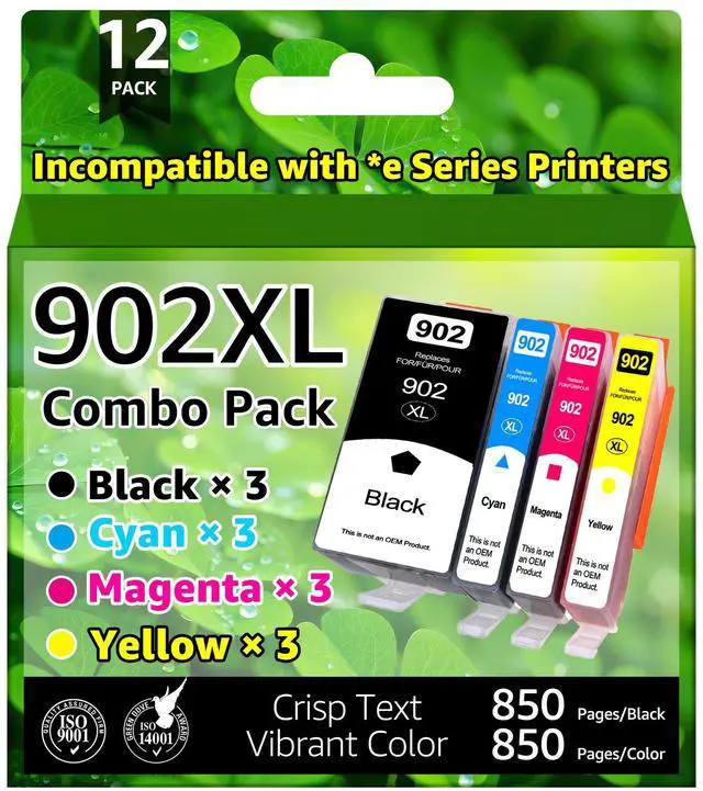 Main image of Greencycle 902XL Ink Cartridge Replacement for HP 902 XL 902XL Compatible with HP Officejet 6950 6951 6962 Officejet Pro 6968 6970 6960 Printer(12 Combo Pack, Black Cyan Magenta Yellow)