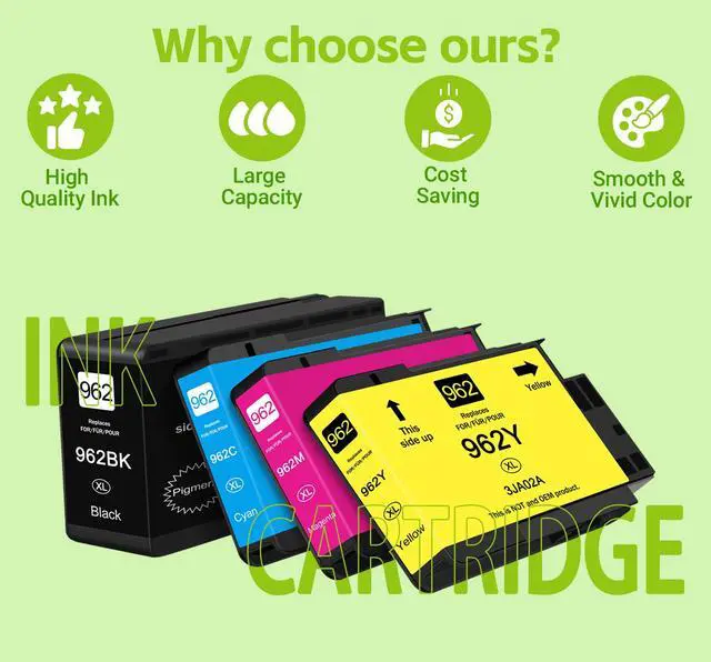 Alt view image 7 of 7 - greencycle 962XL ink cartridges Compatible for HP 962XL Ink Cartriges Black/Cyan/Magenta/Yellow 5 Pack Compatible with HP Office Jet Pro 9010 9012 9014 9015 9016 9018 9019 9020 9022 9025 9026 9027