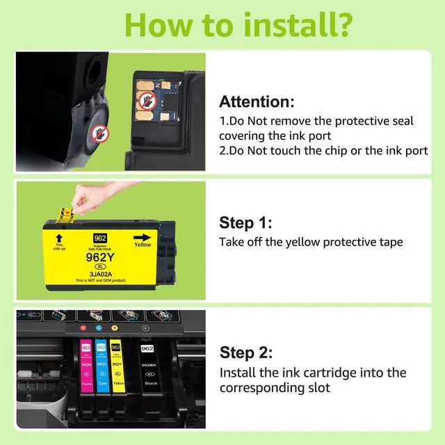 Alt view image 6 of 7 - greencycle 962XL ink cartridges Compatible for HP 962XL Ink Cartriges Black/Cyan/Magenta/Yellow 5 Pack Compatible with HP Office Jet Pro 9010 9012 9014 9015 9016 9018 9019 9020 9022 9025 9026 9027
