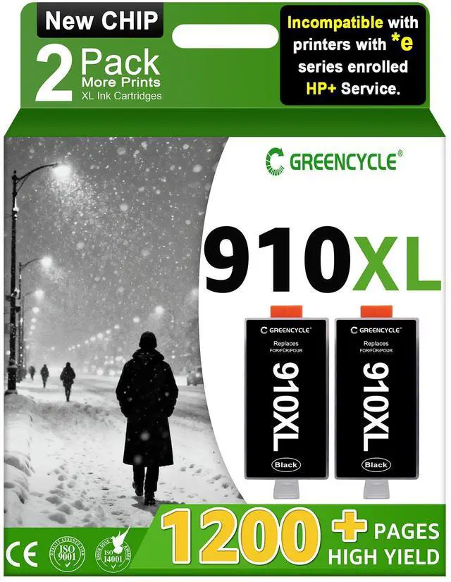 Main image of greencycle 910XL ink cartridges Compatible for HP 910XL Black Ink Cartriges 2 Pack Compatible with HP OfficeJet 8010 8015 8018 8022 OfficeJet Pro 8020 8030 8025 8028 8035