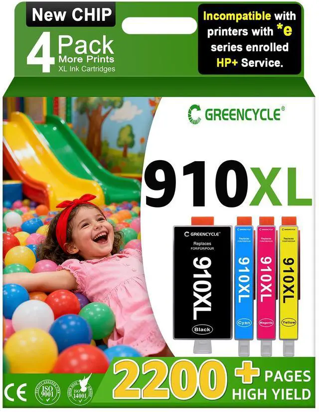 Main image of greencycle 910XL ink cartridges Compatible for HP 910XL Cyan/Magenta/Yellow Ink Cartriges 4 Pack Compatible with HP OfficeJet 8010 8015 8018 8022 OfficeJet Pro 8020 8030 8025