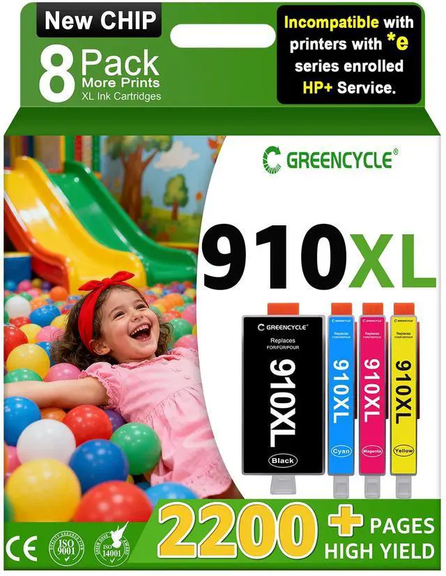 Main image of greencycle 910XL ink cartridges Compatible for HP 910XL Black/Cyan/Magenta/Yellow Ink Cartriges 8 Pack Compatible with HP OfficeJet 8010 8015 8018 8022 OfficeJet Pro 8020 8030 8025 8028 8035