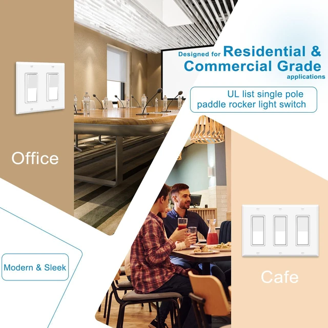 Alt view image 5 of 7 - Greencycle 2PK Single Pole Rocker Light Switch,Paddle Light Switch 15 Amp,Sp Switches White,120V-277V AC,On/Off Wall Switches, Residential/Commercial Grade,Home & Office,UL/CUL 4pcs