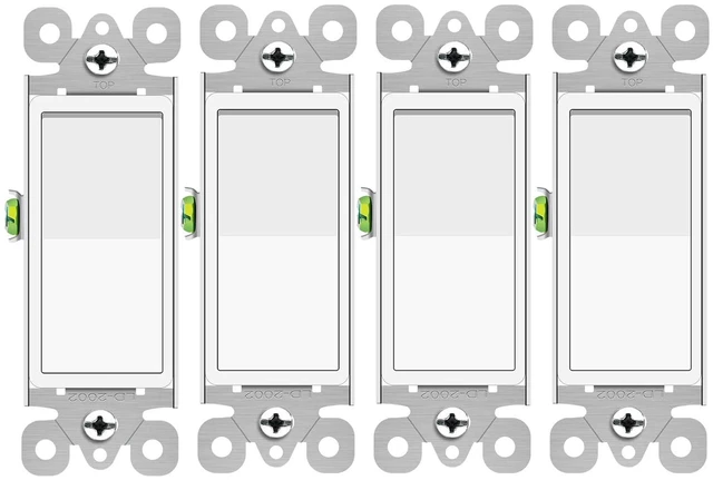 Main image of Greencycle 3 Way Light Switch,Three Way Single Pole Switches, 15A 120-277V Rocker Paddle Wall Switch,On Off Switches, Self-Grounding, UL Certified,Residential and Commercial Grade,White,2PK 4pk